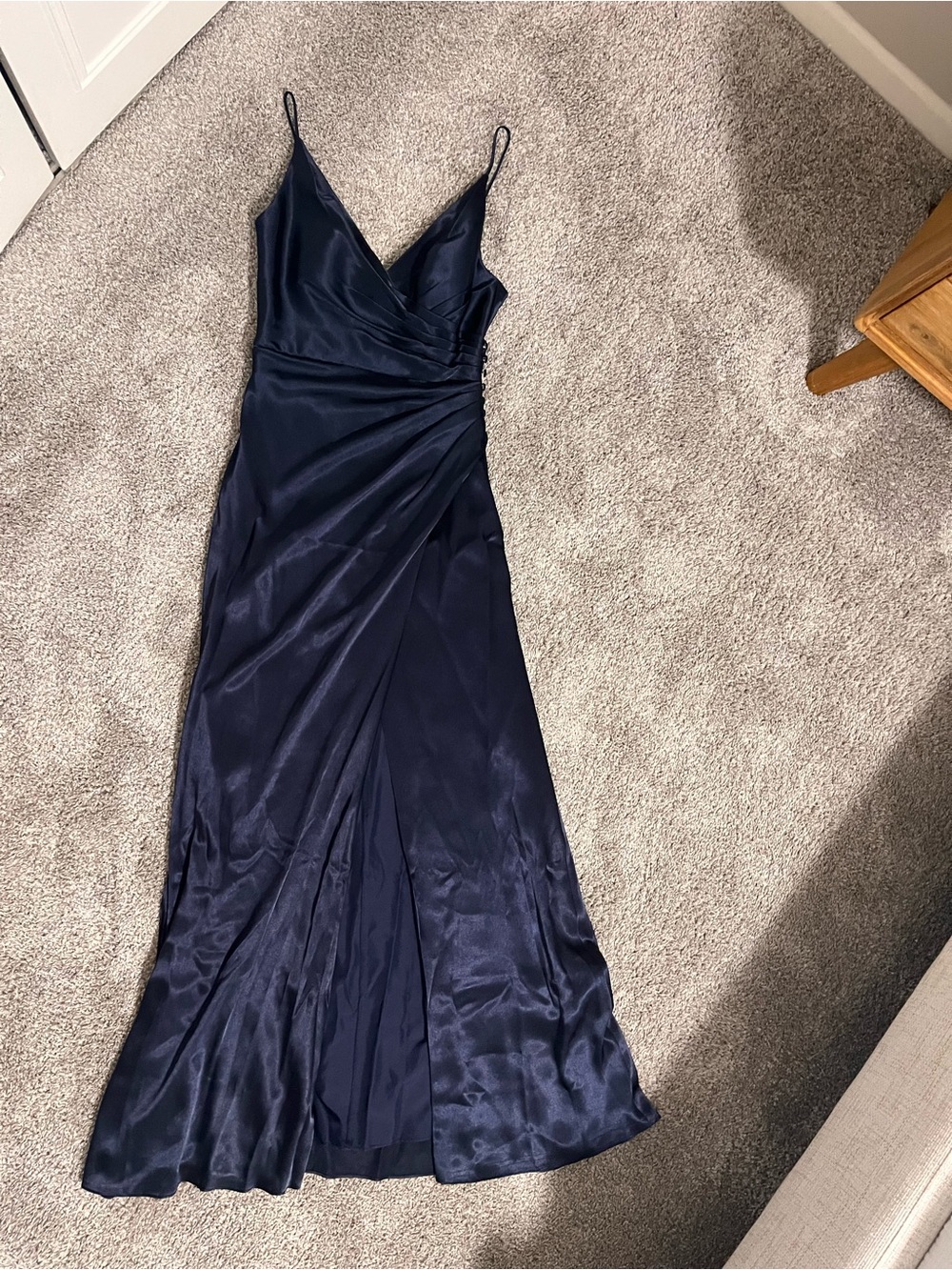Navy Satin Maxi Slip Dress with Adjustable Spaghetti Straps